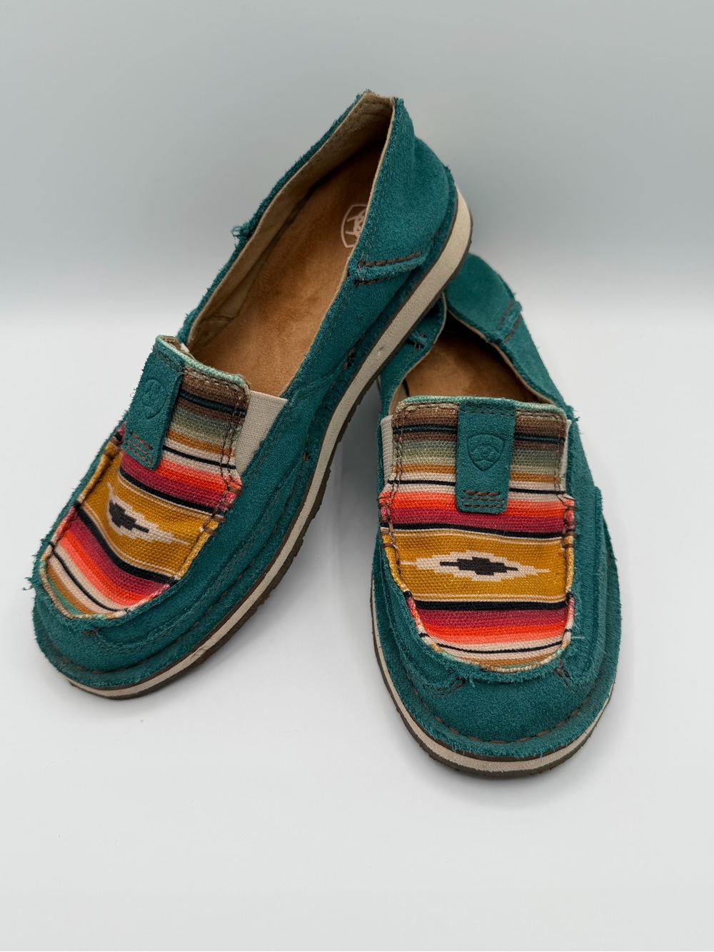 Ariat Teal Slip-On Loafers with Southwestern Stripe